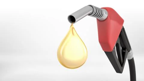 3d rendering of a large red gas nozzle in close view with a bright yellow oil Stock-Illustration
