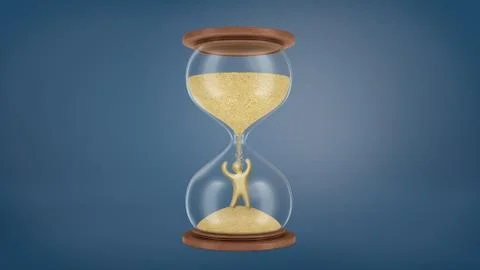 3d rendering of a large retro hourglass with a wooden base and golden sand Stock Illustration