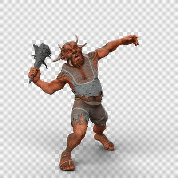 3D rendering of a large Troll fighting with a wooden club weapon isolated on  Stock Illustration
