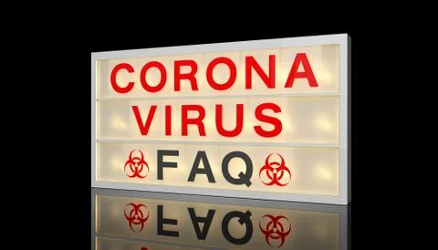 3d rendering of a LED lightbox with text coronavius - faq Stock Illustration