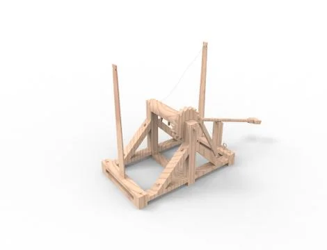 3d rendering of a Leonardo Da Vinci catapult in white background Stock Illustration