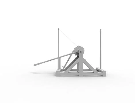 3d rendering of a Leonardo Da Vinci catapult in white background Illustrazione stock
