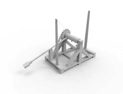 3d rendering of a Leonardo Da Vinci catapult in white background Illustrazione stock