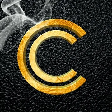3D rendering of the letter 'C' on a textured glossy black background Stock Illustration