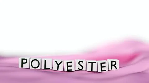 A 3d rendering of letter cubes spelling "POLYESTER" over draped fabric Stock Illustration