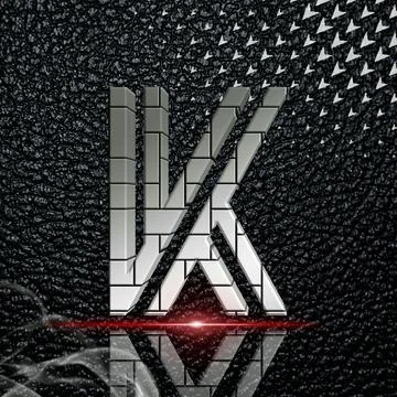 3D rendering of the letter 'K' on a textured glossy black background Ilustración de archivo