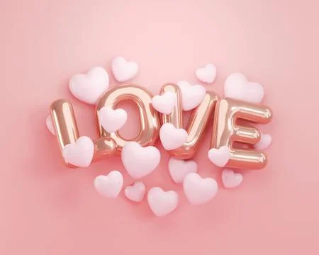 3d rendering. Letter L O V E pink heart on pink color background. for valen.. Stock Photos