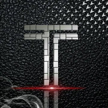 3D rendering of the letter 'T' on a textured glossy black background Ilustración de archivo