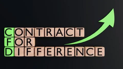 A 3d rendering of letter tiles arranged to spell out "CONTRACT FOR DIFFERENCE". Ilustração Stock