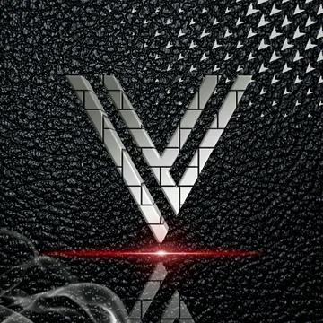 3D rendering of the letter 'V' on a textured glossy black background Stock Illustration