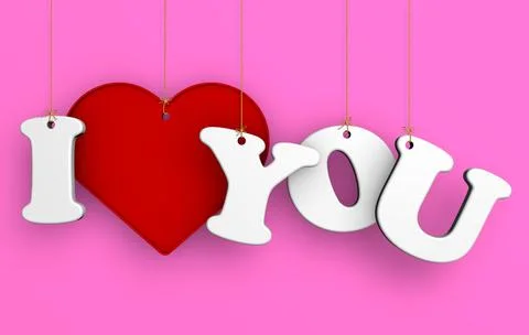 3D rendering letters suspended on ropes, inscription I LOVE YOU. Love concept Stock Illustration