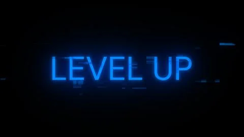 3D rendering level up text with screen effects of technological glitches Stock Illustration