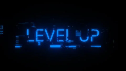 3D rendering level up text with screen effects of technological glitches 스톡 일러스트