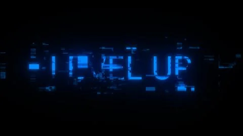 3D rendering level up text with screen effects of technological glitches Stock Illustration