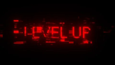 3D rendering level up text with screen effects of technological glitches Stock Illustration