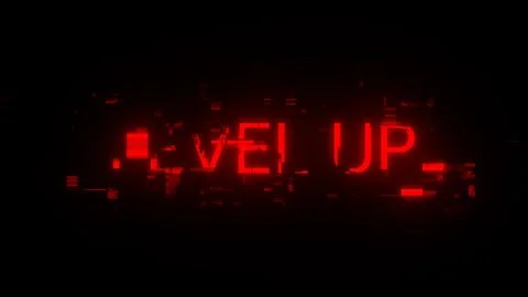 3D rendering level up text with screen effects of technological glitches Stock Illustration