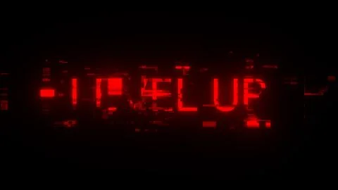 3D rendering level up text with screen effects of technological glitches Stock-Illustration