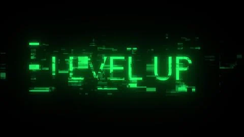 3D rendering level up text with screen effects of technological glitches 스톡 일러스트