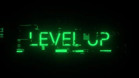 3D rendering level up text with screen effects of technological glitches Stock Illustration