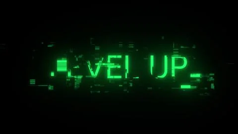 3D rendering level up text with screen effects of technological glitches Stock Illustration