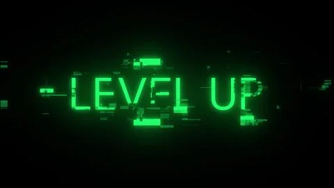 3D rendering level up text with screen effects of technological glitches Stock Illustration
