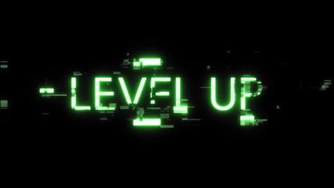 3D rendering level up text with screen effects of technological glitches Stock Illustration