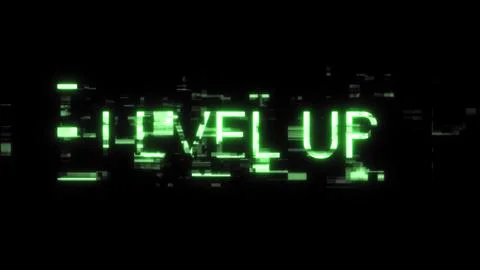 3D rendering level up text with screen effects of technological glitches Stock Illustration
