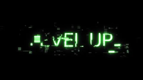 3D rendering level up text with screen effects of technological glitches Stock Illustration