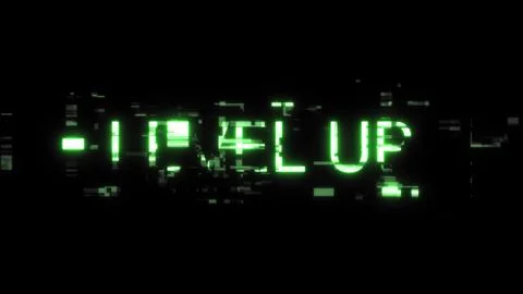3D rendering level up text with screen effects of technological glitches イラスト素材
