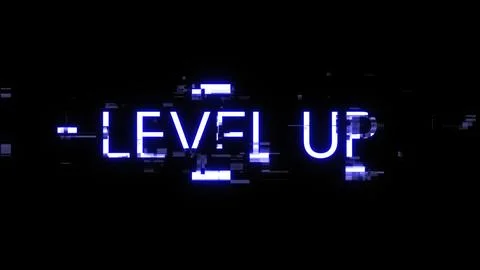 3D rendering level up text with screen effects of technological glitches 스톡 일러스트