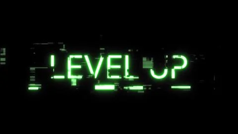 3D rendering level up text with screen effects of technological glitches Stock Illustration