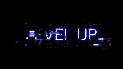 3D rendering level up text with screen effects of technological glitches 스톡 일러스트