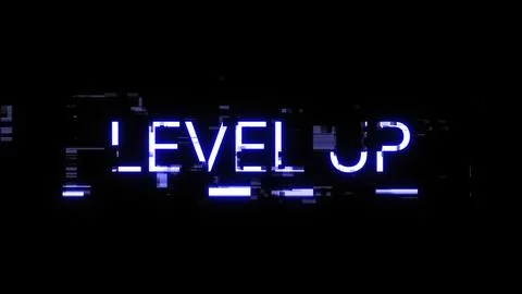 3D rendering level up text with screen effects of technological glitches イラスト素材