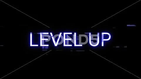 3D rendering level up text with screen effects of technological glitches 库存插图