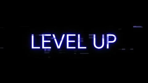 3D rendering level up text with screen effects of technological glitches 库存插图