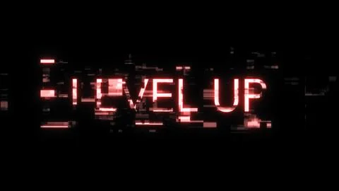 3D rendering level up text with screen effects of technological glitches Stock Illustration