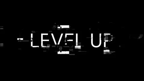 3D rendering level up text with screen effects of technological glitches Stock Illustration