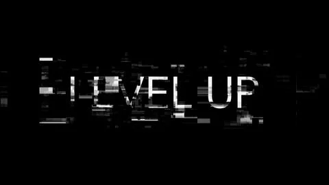 3D rendering level up text with screen effects of technological glitches 库存插图