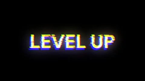 3D rendering level up text with screen effects of technological glitches Stock Illustration