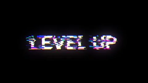 3D rendering level up text with screen effects of technological glitches イラスト素材