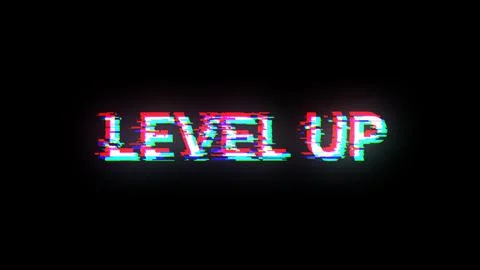 3D rendering level up text with screen effects of technological glitches Stock Illustration