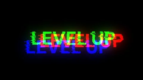 3D rendering level up text with screen effects of technological glitches Stock Illustration