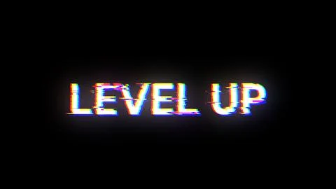 3D rendering level up text with screen effects of technological glitches Stock Illustration