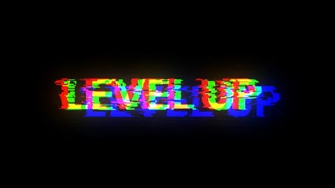 3D rendering level up text with screen effects of technological glitches 스톡 일러스트