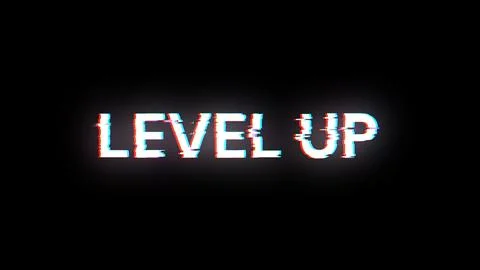 3D rendering level up text with screen effects of technological glitches Stock Illustration