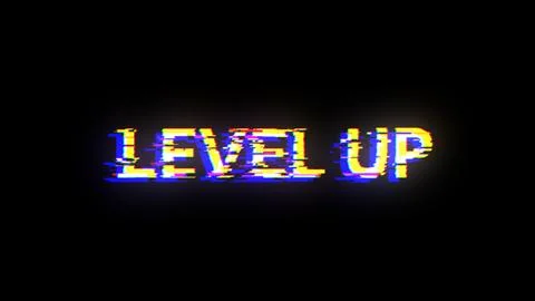 3D rendering level up text with screen effects of technological glitches Stock Illustration
