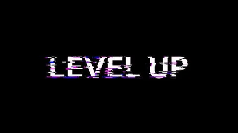 3D rendering level up text with screen effects of technological glitches イラスト素材