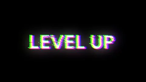 3D rendering level up text with screen effects of technological glitches 库存插图