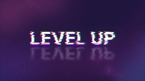 3D rendering level up text with screen effects of technological glitches Stock Illustration