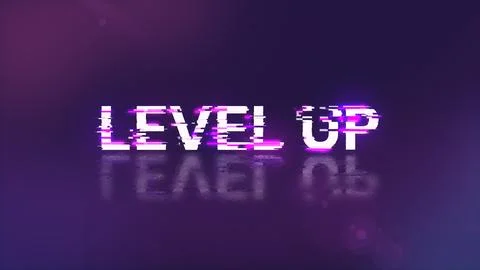 3D rendering level up text with screen effects of technological glitches イラスト素材